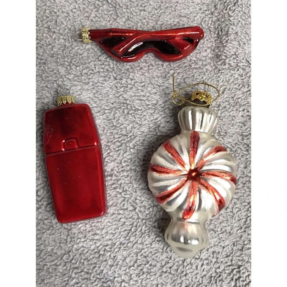 Busy Girl Blown Glass Christmas Ornaments Set of 3 Cell Phone Sunglasses‎